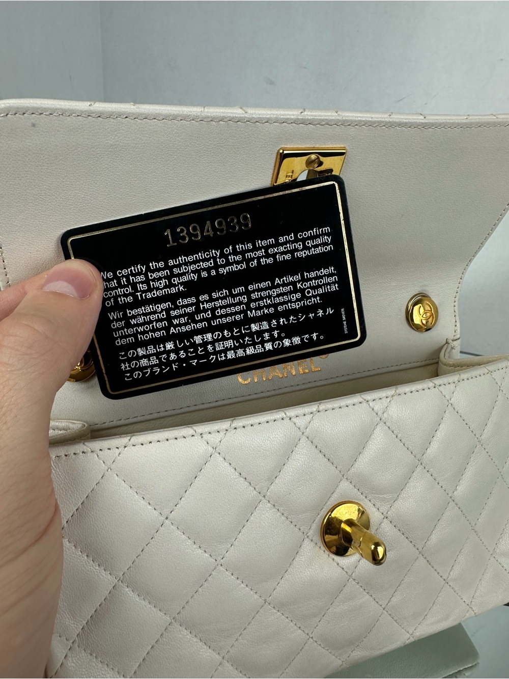 Chanel Vintage Mini Flap Bag White Lambskin Quilted Crossbody 24KT Classic CC - Picture 10 of 12